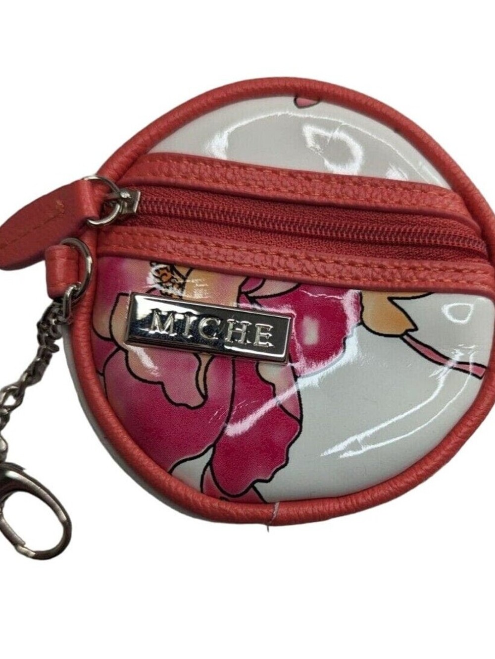 Vintage Miche Coin Purse Keychain Pink Floral
